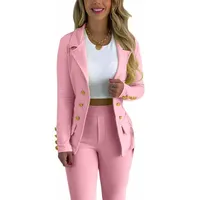 Godoboo Damen Business Anzug Set 2 Stück Revers Büro Business Formal Blazer Langarm Hosenanzug Slim Fit - M