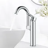 Jacurley Waschtischarmatur Hoch, Wasserhahn Bad 360° Schwenkbar Mischbatterie für Waschbecken, Hotel Waschtisch Armatur, Einhebelmischer Wasserhahn Badezimmer/Küche, Chrom