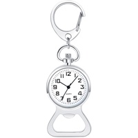 JewelryWe Taschenuhr mit Karabiner Flaschenöffner Quarz Analog Uhr Clip-on Quarzuhr für Ärzte Krankenschwestern Sanitäter Köche Silber