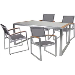 Tischgruppe Sitzgruppe Glas ALU Braun-Grau Slat-Look H 84 cm Garten Terrasse Hof