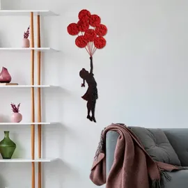 Asir Wanddekoration 100x34 cm Mädchen Metall/Moos - Rot/Schwarz