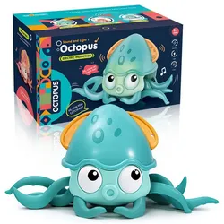 yozhiqu Lernspielzeug Elektrisches Krabbelnder Oktopus Musikspielzeug für Babys, Bewegliches Krabbelspielzeug mit elektrischer Beleuchtung und Musik grün