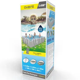 Avenli Frame Plus Stahlrahmenpool Set Rechteckig 549 x 305 x 122 cm Grau mit Sandfilterpumpe Leiter Abdeckplane und Bodenplane
