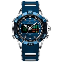 youwen Herren-Armbanduhr, Sport, Chronograph, wasserdicht, Militär, multifunktional, mit Gummiband, Blau, Armband