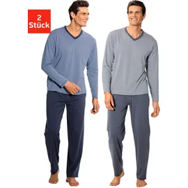 LE JOGGER Pyjama Packung, 2 Stück, 4 Schlafanzug mit garngefärbten Streifen Gr. 44/46 (S), blau-marine, grau-anthrazit, , 58249832-44