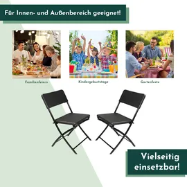 Lemodo Klappstuhl 2er Set Stühle, schwarz Rattan-Optik, Campingstuhl