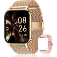 Smartwatch für Damen Herren, 1.85 Zoll mit Telefonfunktion,Fitnessuhr mit SpO2 Blutdruckmessung Herzfrequenz Schrittzähler Schlafmonitor,Android iOS - Gold