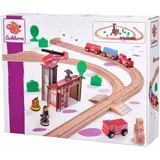 Eichhorn Schienenbahn 100006205 Feuerwehr-Set, 33 teilig, 295 cm Streckenlänge, Holzeisenbahn