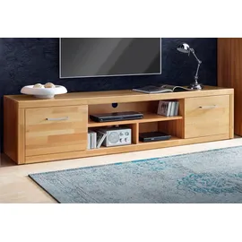 Home Affaire Lowboard HOME AFFAIRE "Logo,200cm breit,42 cm tief, Fronten Massivholz, Kabeldurchführung", beige (kernbuche teilmassiv), B:200cm H:45cm T:42cm, Holz teilmassiv, Sideboards, Lowboard, Korpus Holzwerkstoff,2 Klappen, 5 Fächer, Metallgriffe