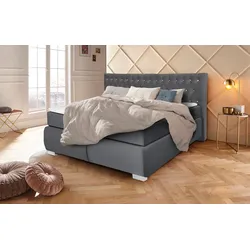 Boxspringbett LEONIQUE "Rumba", grau (dunkelgrau), B:190cm L:213cm, Samtoptik (100% Polyester), Komplettbetten, Boxspringbett Seniorenbett Polsterbett, Taschenfederkern-Matratze in Härtegrad 3, in 4 Breiten, incl. Topper