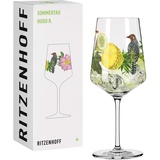 Ritzenhoff & Breker RITZENHOFF 2931005 Aperitifglas 500 ml – Serie Sommertau – Motiv Nr. 5 mit Blumen & Vogel – Made in Germany
