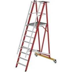 Munk Plattformleiter GFK/Alu klappbar und fahrbar mit GFK-Handlauf 8 Stufen