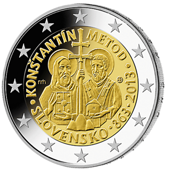 2 Euro Gedenkmünze "1.150 Jahre byzantinische Mission von Kyrill und Method" 2013 aus der Slowakei