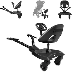 Kikkaboo Kinderwagen Trittbrett schwarz Ally mit Sitz universal, 2-Punkt-Gurt, Lenkrad