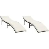 vidaXL Sonnenliegen 2 Stk. mit Auflagen Braun Poly Rattan 55 x 199 x 50/68/82/89 cm