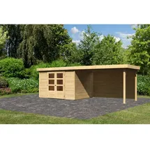 Karibu Gartenhaus Askola 5 mit 280 cm Schleppdach und Rückwand – 19 mm-302 x 246 cm-naturbelassen