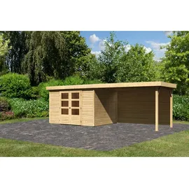 Karibu Gartenhaus Askola 5 mit 280 cm Schleppdach und Rückwand – 19 mm-302 x 246 cm-naturbelassen