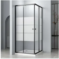 Hopibath Eckdusche milchglas Duschkabine 80x100 100x100 90x90 80x80 75x90 75x75 H:185cm, BxT: 80x80 cm, 5mm Sicherheitsglas, Schiebetür Eckeinstieg, Schwarz, Alurahmen, 16 Türrollen, Magnetdichtleisten schwarz 80 cm x 185 cm x 80 cm