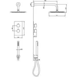 Aloni Unterputz Regendusche 25 cm Komplettset mit Wandbrausekopf Arm Chrom