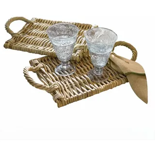 Loberon Platzset 2er Set Allegretta, Kunstvolle Flechttechnik, auch als Tablett Nutzbar, Natürlicher Look, Tischaccessoires, Küchenutensilien, Rattan, braun
