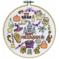 Design Works Crafts Kreativset Design Works Kreuzstich Stickpackung mit Stickrahmen "Frohes Hellowee, (embroidery kit by Marussia)