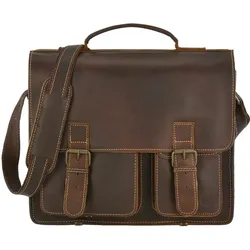 Greenburry Aktentasche Leder Schultasche XL Lehrertasche 39x33cm Tasche Buffalo braun Damen Herren Schule Uni Arbeit