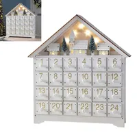 Adventskalender,Holz-Adventskalender mit LED-Beleuchtung und 24 Schubladen ,einzigartiges Design mit leuchtenden Weihnachtsdekorationen