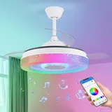 LOKUNM Deckenventilator mit Beleuchtung und Fernbedienung Leise RGB Deckenventilator mit Licht und Bluetooth Deckenlampe mit Ventilator-Umkehrbar 3 Farbtemperaturen Timer-Schlafzimmer Esszimmer Küche