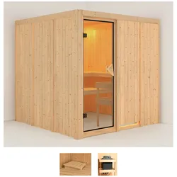 Sauna KARIBU "Rodin", beige (naturbelassen), ohne Ofen, (ohne Ofen), Saunen, ohne Ofen
