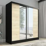 mebloland Schwebetürenschrank, 2-türig Schrank mit Spiegel DUO 200 (Weiß, Schwarz, Somona)