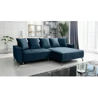 Fun Möbel Ecksofa Schlafsofa Sofa FLORENCE Stoff Element Dunkelblau Ottomane Rechts - Blau
