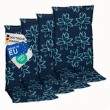 NYVI Hochlehnerauflage Hochlehner Auflagen 4er Set Barcelona - Gartenstuhlauflagen 118x50cm, (4 St), Stuhlauflage, Sitzauflage mit Halteband, UV-fest blau