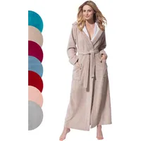 Morgenstern Bademantel Damen mit Kapuze in Beige lang leicht Frauen Duschmantel Morgenmantel Saunabademantel Baumwolle Microfaser Viskose Größe L - L Tall
