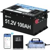 DCHOUSE 48V 100Ah LiFePO4 Bluetooth Batterie Lithiumbatterie,Robustes Metallgehäuse mit 18A Ladegerät, wiederaufladbar für über BMS-geschützt, geeignet für Solaranlagen, Wohnmobile, Boote, Camping