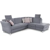 CAVADORE Schlafsofa Trend / Skandinavisches Ecksofa mit Federkern, Bettfunktion, Stauraum in der Ottomane und 2 Kopfstützen / 249 x 86 x 162 / Chenille, Hellblau