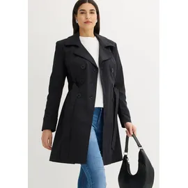 bonprix Trenchcoat aus Baumwolle, schwarz, Gr.42, Charmanter Trenchcoat mit abnehmbarem Bindegürtel, 2-Reiher