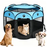 Welpenauslauf Hundebox Faltbar für Zuhause Welpenlaufstall, Katzengehege für Drinnen Outdoor Hundekäfig Hundezelt Freilaufgehege Kaninchen Laufstall Katze Hund Katzen Zelt Kleintiergehege (Hellblau)
