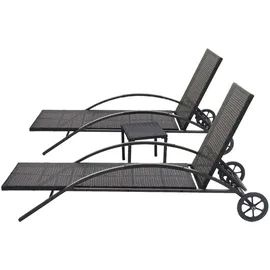 Mendler HWC-E27 2er-Set Sonnenliege 200 x 65 x 87 cm Schwarz/Creme-beige