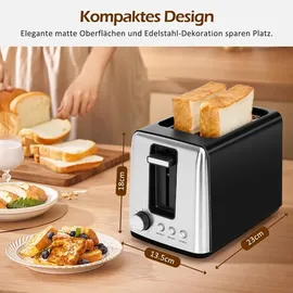 Aigostar & Toaster 2 Scheiben mit Brötchenaufsatz, 7 Bräunungsstufen Matt schwarz