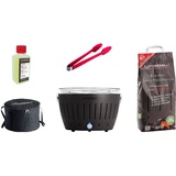 Lotusgrill Starter-Set Classic 1x Grill Anthrazitgrau mit USB-Anschluß, 1x Buchenholzkohle 2,5 kg, 1x Brennpaste 200ml, 1x Würstchenzange Farbe nach