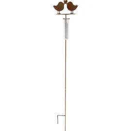 Badeko Gartenstecker Regenmesser mit Vogelpaar 130 cm rostbraun