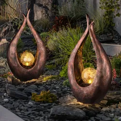 2er Set LED Außen Solar Steh Leuchten Glas Kugel Hof Strahler Bronze geschwungen