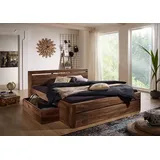 MASSIVMOEBEL24.DE Bett mit Schublade 200x200 Farbe:Dunkelbraun gebeizt