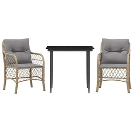 vidaXL 3-tlg. Bistro-Set mit Kissen Beigemischung Poly Rattan