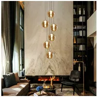 ZMH LED Pendelleuchte 6-Flammig Esstisch Höhenverstellbar aus Glas in Farbe Grau Amber, mit 6x G9 LED-Leuchtmittel 3W, Warmweiß, Nicht Dimmbar