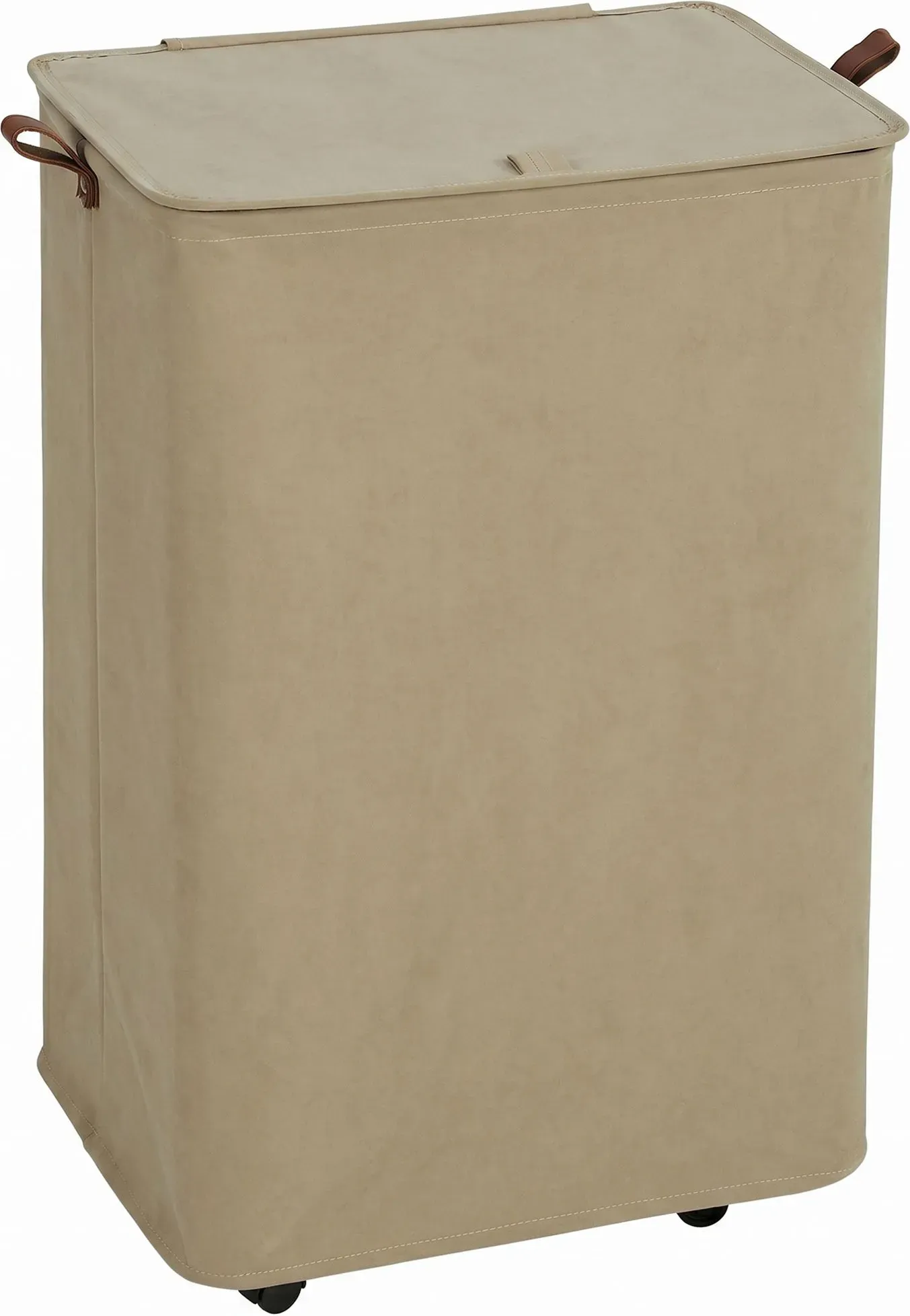 HOMCOM Wäschekorb mit Deckel und Rollen, 50 l, zusammenklappbarer Wäschekorb mit herausnehmbarer und waschbarer Kordeltasche, für Waschküche, Schlafzimmer, Bad, 40x30x65 cm, Camel   Aosom