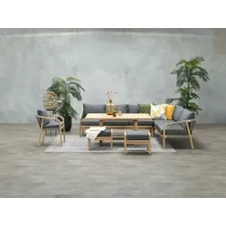 Garden Impressions Dining-Ecklounge "Cubatao" inkl. Sessel, Sitzbank, Tisch, Hockern und Kissen,natur / grau,