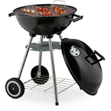 Relaxdays Kugelgrill, Ø 44 cm, Grillrost, Grillkugel mit Ascheschale, Holzkohlegrill mit Rädern, BBQ Griller, schwarz