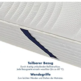 IRISETTE Rügen 1.000er Tonnentaschenfederkernmatratze, Wendematratze mit 7 Zonen, Härtegrad 2, 90 x 190 cm, Öko-Tex zertifiziert, produziert nach deutschem Qualitätsstandard