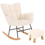 Home Deluxe Schaukelstuhl NARA Bouclé 68 x 95 x 88 cm Weiß mit Hocker